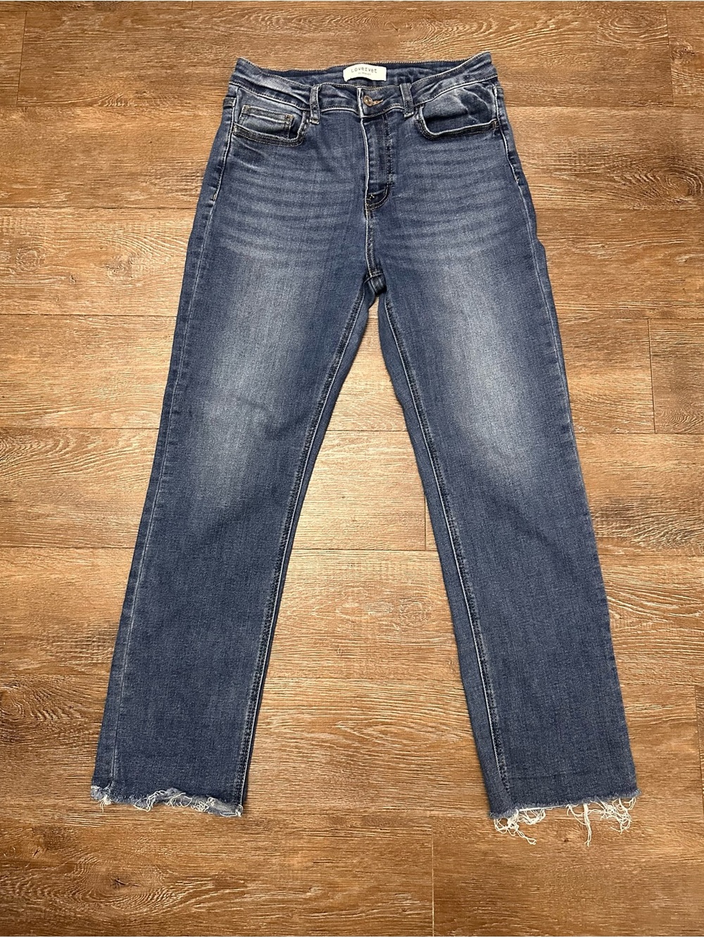 Lovervet by vervet Straight Leg Mid-Blue Jeans with Frayed Hem